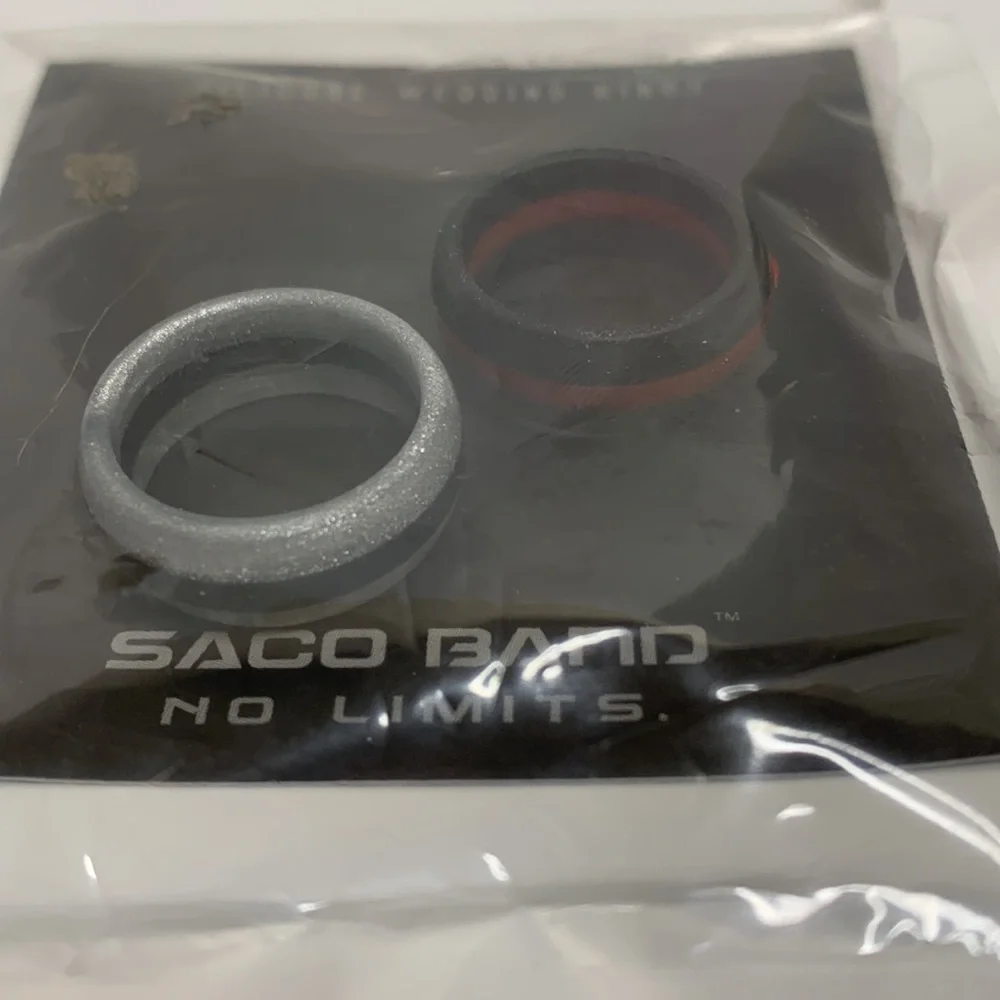 Men’s Silicone Wedding Bands | PAIR Silver & Black Maroon & Black Glitzy Bands